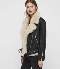 Allsaints Ca Womens Luna 4 In 1 Shearling Biker Jacket Black Natural Shearling Jacket Women Leather Jackets Women Black Suede Jacket