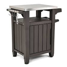 Keter Unity Resin Serving Station All Weather Plastic And Metal Grill Storage And Prep Table 40 Gal Brown Walmart Com Metal Grill Outdoor Bbq Entertainment Storage