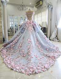 Romantic 3d Floral Appliques Ball Gown Wedding Dresses With Beading From Yaydressy Quinceanera Dresses Blue Light Blue Quinceanera Dresses Gowns