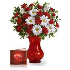 Beautiful Bouquet Of 15 Mix Flowers Of Roses Carnation And Daisy Vase Not Included With Full Size G Red Flower Arrangements Flower Delivery Flowers Australia