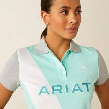 Ariat Womens Taryn Short Sleeve Polo Beach Glass/Electric Green