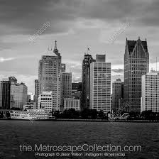 Black And White Picture Of The Detroit Skyline From Windsor In Detroit Framed And Ready To Hang In In 2020 Detroit Skyline Black And White Wall Art White Canvas Art
