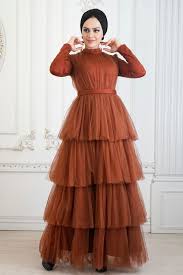 Tesetturlu Abiye Elbise Firfirli Kiremit Tesettur Abiye Elbise 22220krmt Tesetturisland Com 2020 Moda Stilleri Retro Tarzi Victorian Elbiseler