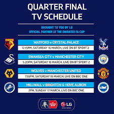 .fa cup english premier league major league soccer german bundesliga italian serie a spanish copa del rey spanish primera división french ligue 1 concacaf champions league united states nwsl challenge cup united states nwsl women's league women's international friendly english. Quarter Final Tv Schedule Read The Emirates Fa Cup Facebook