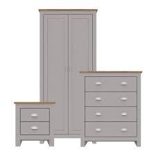 Lpd Lancaster Grey Oak 3 Piece Bedroom Set Chest Bedside Wardrobe Bedroom Set Bedroom Furniture Sets Grey Oak