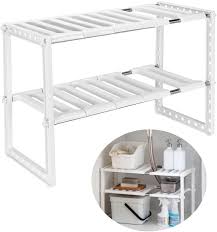 Qisiewell Etagere De Rangement Sous Evier Rack Extensible Organisateur Pour Cuisine Salle De Bain Cha Rangement Sous Evier Etagere Rangement Etagere Sous Evier