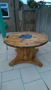 Electrical Cable Drum That I Turned Into A Garden Table All Thanks To Ideas On Pintrest Spool Furniture Wooden Spool Tables Spool Tables