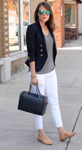 Black Blazer Outfits Women S What To Wear With A Pair Of White Pants Black Blazer Top Pants Bag Flats Comfy Fall Outfits White Pants Outfit Fall Fashion