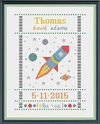 Animal fun ride birth announcement (counted cross stitch kit) product no: Cross Stitch Baby Birth Sampler Birth Announcement Rocket Etsy In 2021 Cross Stitch Baby Cross Stitch For Kids Baby Cross Stitch Patterns