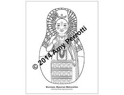 Burmese Myanmar Matryoshka Coloring Sheet Printable File Etsy Nesting Dolls Illustration Matryoshka Coloring Pages