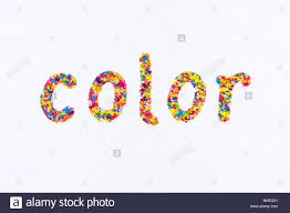 The Word Color American Spelling Spelt Using Multi Colored Powder Stock Photo Alamy