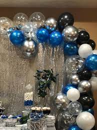 Celebrate the proud graduate with party supplies, decorations, and favors in blue, royal blue, light blue and more! Graduation Balloon Garland Dessert Table Royal Blue Silver And Black Black Party Decorations Blue Party Decorations Silver Party Decorations
