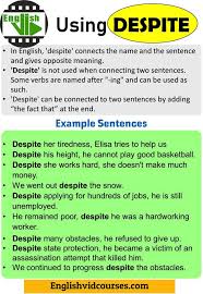 How To Use Despite In English In 2020 English Tips English Course English