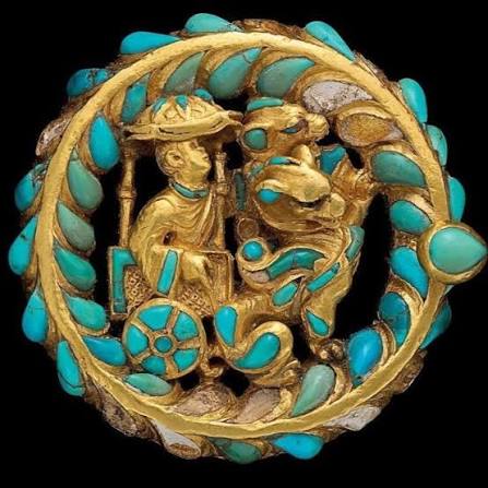Tillya Tepe shoe ornament with gold and jade from AD 10