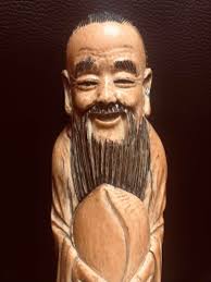 天然素材 唐物 象牙調 中国清代 寿老人 仏像 置物 骨董 古美術
