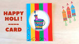 Splash colors on a large chart paper, add colorful paper flowers, some paper pichkaris and use it for ho kitty has some cute ideas for tambola cards in holi themes. Happy Holi Card Easy Holi Card Making Idea Tutorial Youtube