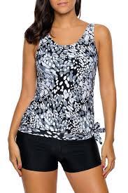 Womens Colorful Printed Blouson Tank Top Tie Side Tankini Bathing Suits With Boy Shorts Grey Ct1880rc730 Blouson Tankini Tankini Swimsuits Bathing Suits Tankini