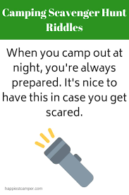 Find this pin and more on field dayby toni bloss. Camping Scavenger Hunt Riddles