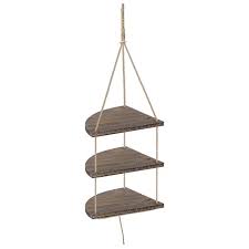 Wooden rope hanging corner wall shelf vintage storage organizer rack home. Cotonie Hanging Corner Shelf 3 Tier Jute Rope Wood Wall Floating Shelves Storage Rack Walmart Com Walmart Com