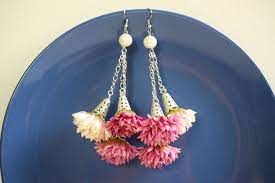 Chrysanthemum Earrings Flowers Earrings Handmade Flower Earrings Pink Earrings Flowers Purple Earrings Flower F Earrings Handmade Fabric Earrings Pink Earrings