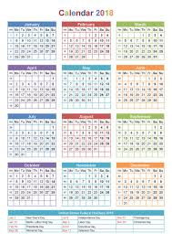 2018 Yearly Calendar With Holidays Printable Yearly Calendar Template Printable Yearly Calendar Calendar Printables