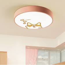 Round Led Flushmount With Cartoon Puppy Design Pink Metallic Ceiling Light For Girls Bedroom Beautifulhalo Com