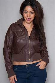 Plus Size Bomber Jacket With Quilted Faux Leather Yoke Brown From C 39 Est Toi At Lucky 21 Plus Size Bomber Jacket Bomber Jacket Plus Size