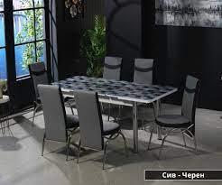 Комплект трапезна маса с 6 бр. столове Маги Сив/Черен | Мебели Венус
