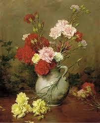 Carnations In A Vase A Garden Beyond Gustave Bienvetu Floral Art Paintings Flower Painting Flower Art