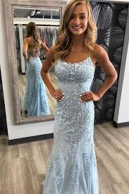 450 x 600 jpeg 84 кб. Mermaid Spaghetti Straps Long Light Blue Prom Dress With Appliques Light Blue Prom Dress Blue Lace Prom Dress Backless Mermaid Prom Dresses