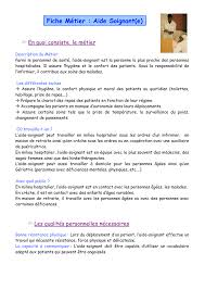 Maybe you would like to learn more about one of these? Fiche Metier D Aide Soignante
