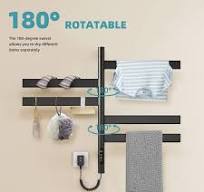 Heated Towel Racks for Bathroom, 180° Rotating Wall Mounted Towel Warmer  with Flat 5 Bar