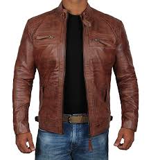 Brown Leather Jacket Mens Cafe Racer Real Lambskin Leather Distressed Motorcycle Jacket Brown Leather Jacket Men Brown Leather Jacket Leather Jacket Men