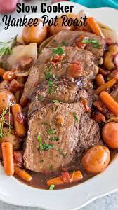 Put the potatoes at the bottom of the pot, place the roast on top of the potatoes, pour a can of cream of mushroom soup over the roast, sprinkle some many different types of food cook great in a crock pot. Slow Cooker Yankee Pot Roast Video Sweet And Savory Meals