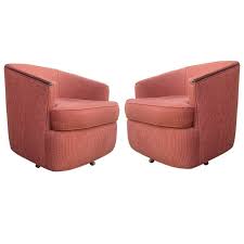 Mid Century Modern Barrel Swivel Chairs With Wood Trim Pair Chair Modern Club Chair Barrel Chair