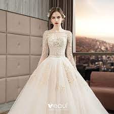 110 quotes from audrey hepburn: Audrey Hepburn Stil Ivory Creme Brautkleider Hochzeitskleider 2019 Ballkleid Rundhalsausschnitt Perlenstickerei Pailletten Spitze Blumen Lange Armel