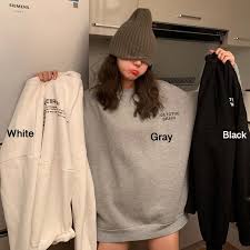 Letters Print White Black Gray Oversized Warm Sweatshirt Aesthetic Clothes Korean Fashion Sweatshirts