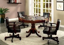 Cm Gm339 5 Pc Rowan Cherry Finish Wood Man Cave Poker Gaming Dining Table Set With Swivel Chairs Game Table And Chairs Furniture Of America Furniture