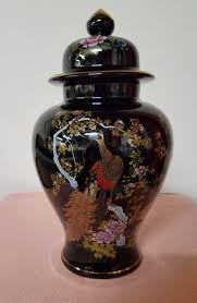 Vintage iron garden urn from relics. Vintage Yamaji Urn Vase In Black Floral Bird Pattern By Overtheyearsfinds From Over The Years Of Silver Spring Md Attic