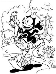 Felix the cat coloring page with few details for kids. Felix The Cat Ride On A Bird Coloring Pages Kids Play Color