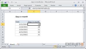 Excel Formula Days In Month Exceljet