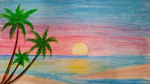 How to draw sunrise with colored pencils step by step mountain scenery drawing for beginners. Crayon Drawing Of Sunrise Drawing With Crayons