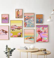 Bright Wall Art Pink Yellow Gallery Wall Set Maximalist Wall - Etsy