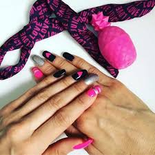Hot pink black white silver nails sculptured acrylic with neon pink. 31 Hot Pink And Black Nail Designs For A Unique Look In 2021