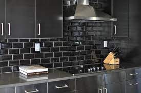 Check spelling or type a new query. Stainless Steel Kitchen Cabinets With Black Subway Tile Backsplash Contemporary Kitchen