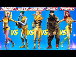Complete the defuse joker gas canisters found in different named locations for fortnite season 10 welcome to gotham city with this guide! My New Golden Skins Joker Harley Quinn Poison Ivy Dababy S Jabba Switchway Go Mufasa Emotes