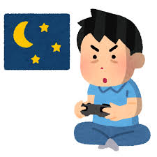 徹夜でゲームをする人のイラスト(男性) | かわいいフリー素材集 ...