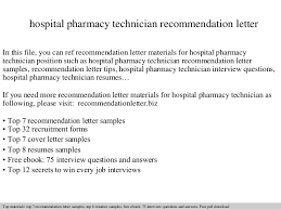 Hospital Pharmacy Technician Recommendation Letter