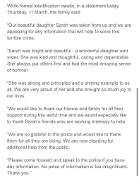 The family of sarah everard have heard that an initial postmortem examination has not established how she died, and further inquiries into the cause of her death are ongoing. Andy Hughes On Twitter New The Family Of Sarah Everard Have Released A Statement
