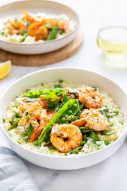 Creamy Pea Risotto With Shrimp Recipe Breakfast Recipes Easy Recipes Creamy Peas